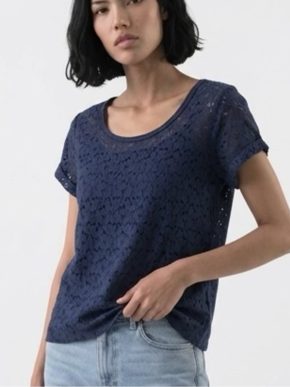 Kohl’s Navy Lace Front Short Sleeve Tee Women’s XL